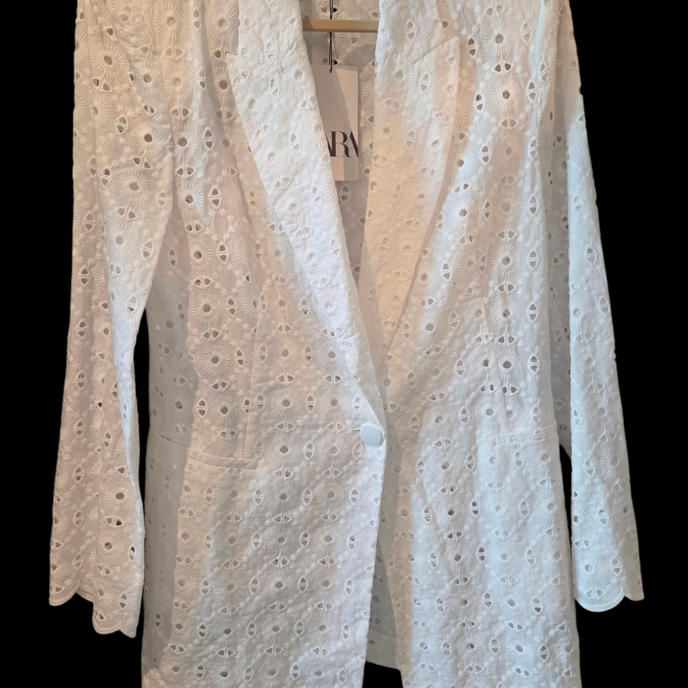 NWT Zara White Eyelet Blazer XL - Picture 5 of 6